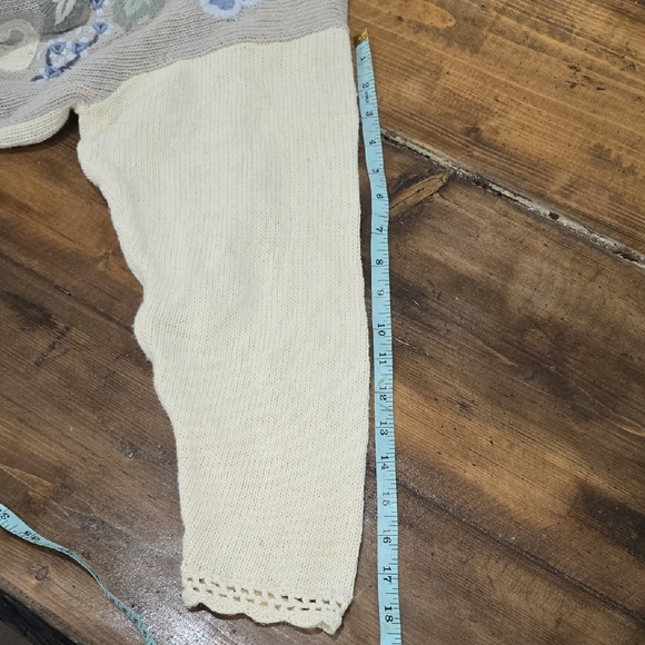 Vintage Floral Knit Cardigan Cottagecore Cream Gray Size L - Picture 5 of 6